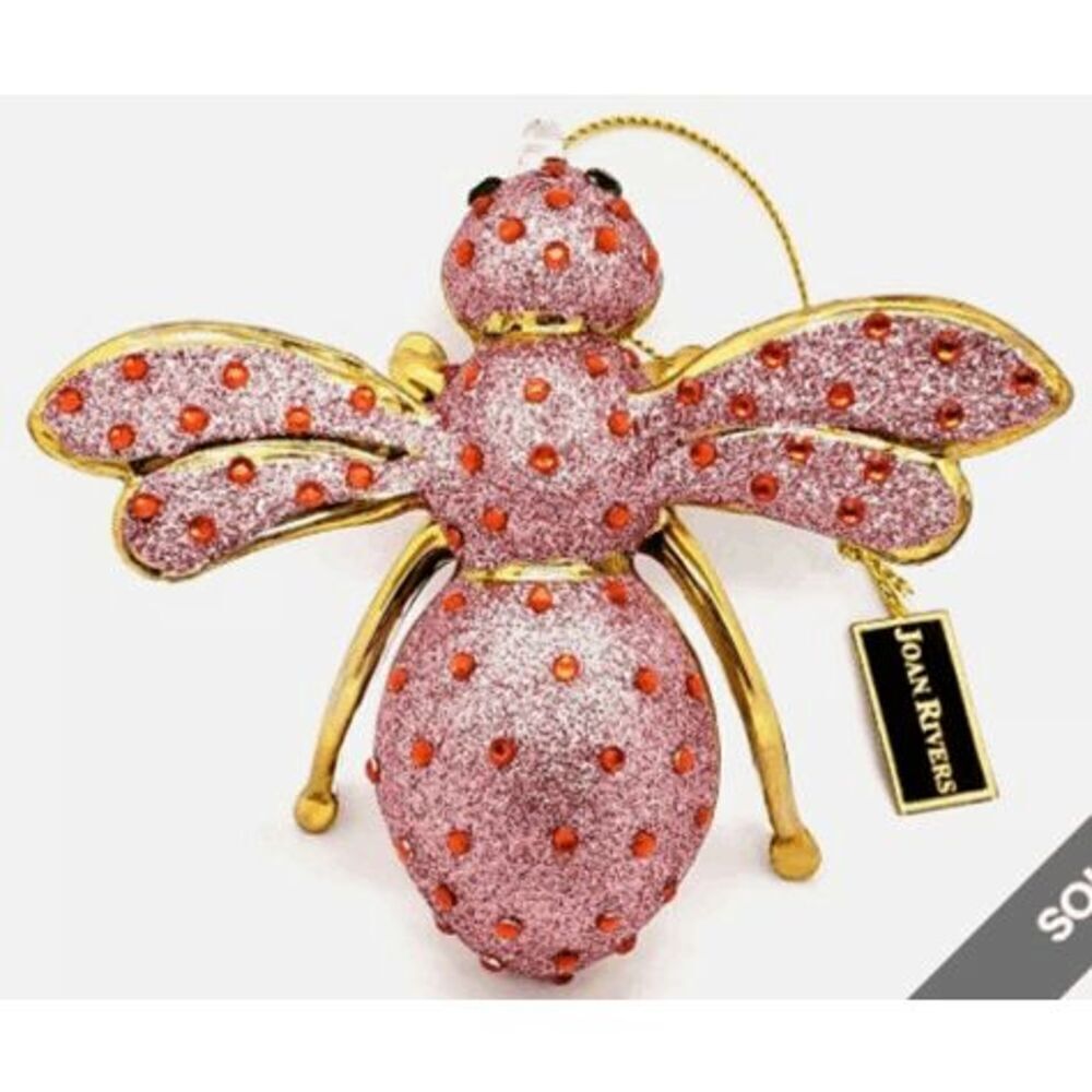 New in box Joan Rivers blown glass bee ornament pink XXV 2015